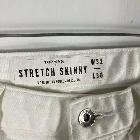 NEW TOPMAN Jeans W32XL30 White Skinny Stretch - Picture 3 of 13
